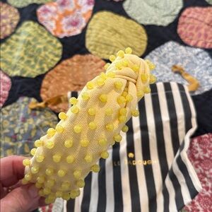 Lele Sadoughi Lemon Yellow knotted headband with yellow beads